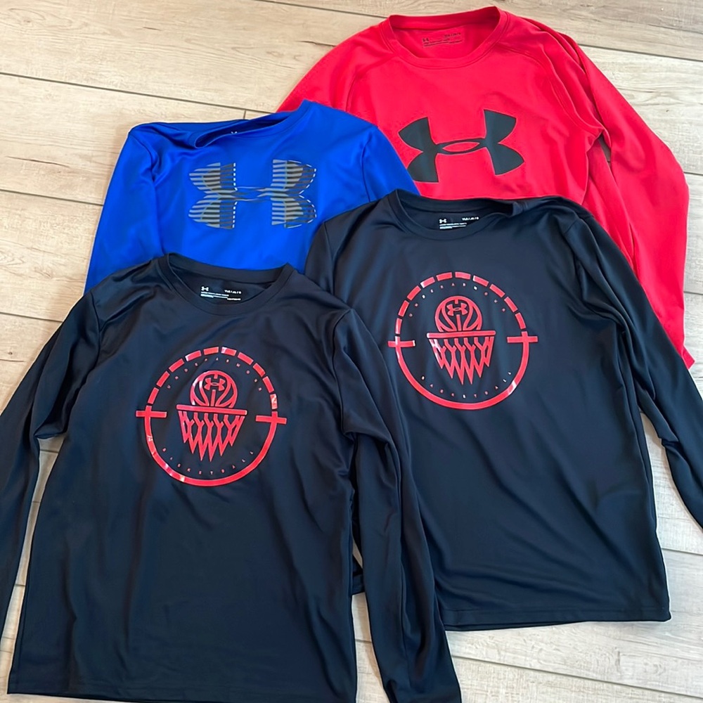 4 Under Armour long-sleeved dri-fit shirts